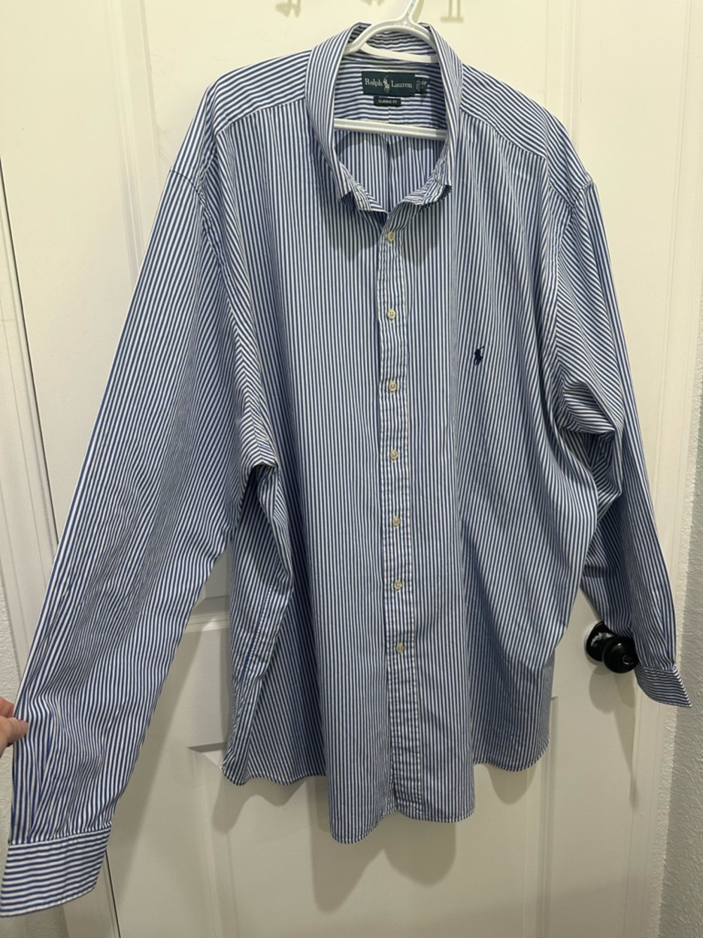 Ralph Lauren Blue and White Striped Cotton Button-Up Shirt